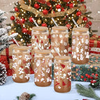 12 Pcs Christmas Glass Cups 16 oz with Lid Straw, Stylish Style - Image 3