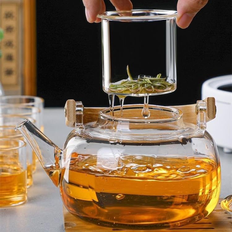 WALFRONT Glass Teapot, Borosilicate Household Teapot with Removable Infuser 1000ml Large Capacity Tea Kettle with Handle for Flower Tea Herbal Family Gatherings - Image 4