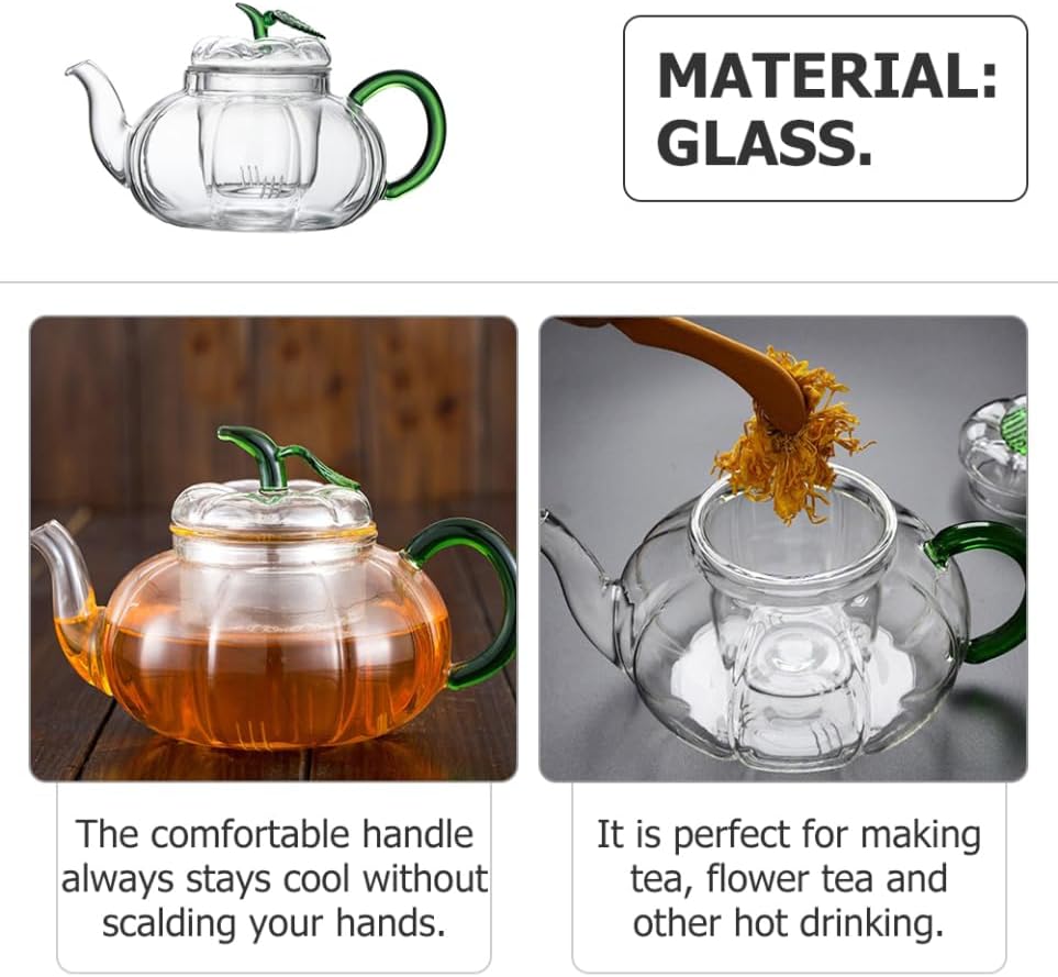 MAGICLULU Creative Pumpkin Shaped Heat Resistant Glass Teapot with Removable Infuser Kung Fu Tea Maker for Loose Leaf Tea Elegant and Easy to Clean Glass Infuser - Image 6