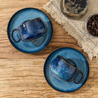 LUKA 7.77 oz Ceramic Cappuccino Cups with Saucers and Metal Stand, Set of 4 Large Unique Porcelain Coffee Cup for Latte, Cafe Mocha, Tea, Espresso, Dishwasher Safe, Reactive Glaze Bule - Image 7