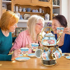 Zhehao 20 Pcs Porcelain Tea Set for Adult, with Metal Holder, Simplicity - Image 4