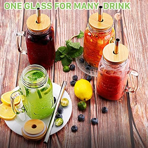 4 Pack 24 OZ Mason Jar Cups with Handle,Reusable Mason Jar Drinking Glasses,Mason Jars Mugs with Bamboo Lids and Stainless Steel Straws,Regular Mouth Glass for Iced Coffee Large Pearl Juices - Image 6