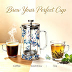 Glass French Press Coffee Maker 34oz, Embedded Dried Flower Double Wall Borosilicate Coffee Press, No Plastic, 4-Level Stainless Steel Filter for Tea & Cold Brew, Cute Decorative Design - Image 6