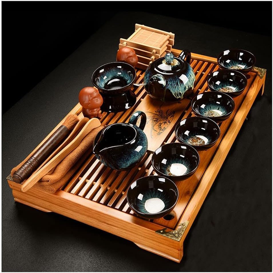 Chinese Gongfu Tea Set - Ceramic Teapot with Cups and Saucer, Includes Buddha Statue - Complete Tea Brewing Set for Home and Tea Ceremonies - Image 4