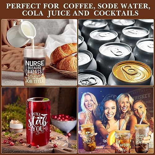 Uiifan 12 Pcs Nurse Gifts for Women 16 oz Can Shaped Glass Cups with Lids and Straw Funny Nurses Week Appreciation Gifts Nurse's Day Gift for Christmas Graduation Birthday School Supplies(Stylish) - Image 4