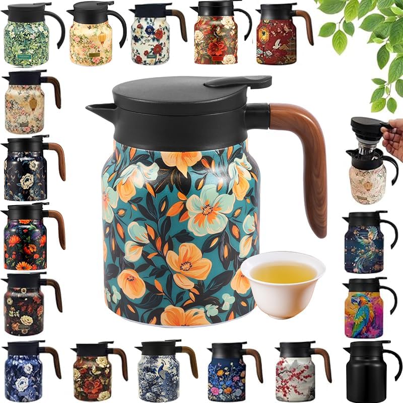 Vintage Floral Tea Stainless Steel Tea Kettle Drip-Proof Tea Pot With Tea Infuser Mini Thermo Coffee Pot Home Teaware (Style 3) - Image 2