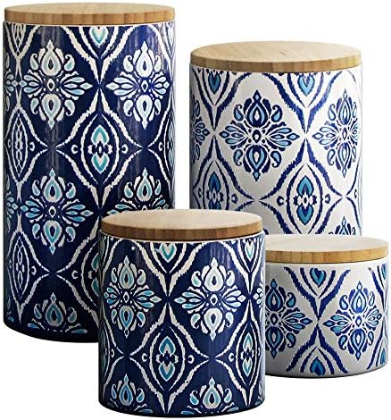 American Atelier Ceramic Kitchen Canister Set Pirouette w/Wooden Lids, 4 PC by American+Atelier