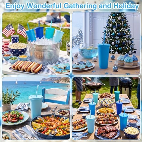 Honeydak 30 Pack Plastic Cups with Lids Straws,Gradient Blue Color - Image 6