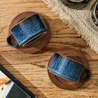 LUKA 6 Ounce Porcelain Stackable Espresso Cups with Saucers and Metal Stand Set of 4, Ceramic Cappuccino Cups Set for Specialty Coffee Drinks, Latte, Cafe Mocha and Tea, Reactive Blue - Image 2