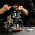 Glass Teapot Set with Infuser Semi Automatic Dragon Tea Set with 6 Small Cups (Blue golden dragon) - Image 3