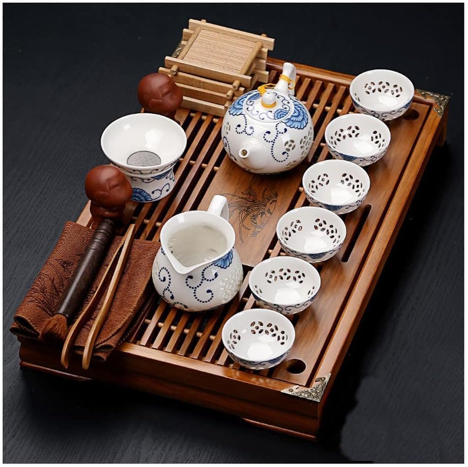 Chinese Gongfu Tea Set - Ceramic Teapot with Cups and Saucer, Includes Buddha Statue - Complete Tea Brewing Set for Home and Tea Ceremonies - Image 2