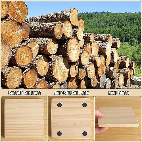 60 Pack 4 Inch Unfinished Square Wood Coasters with Non Slip Pad - Image 3