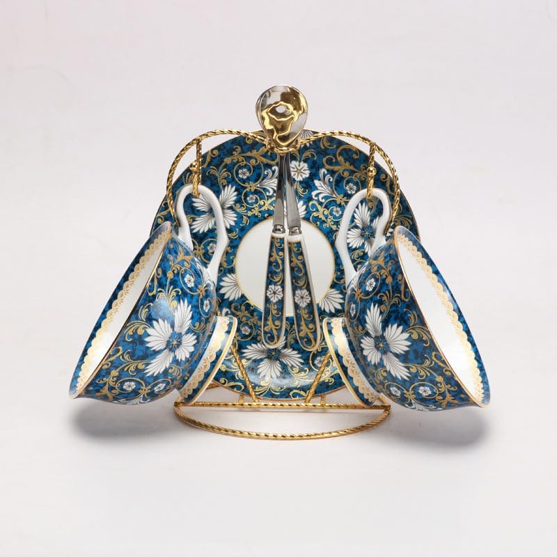 Blue and White Porcelain Coffee Cup and Saucer Set by Unknown
