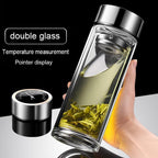 400ml Physical temperature measuring cup lid double-layered glass cup for tea brewing, no battery required, heat-insulating and airtight drinking vessel with filter,home and office water cup - Image 6