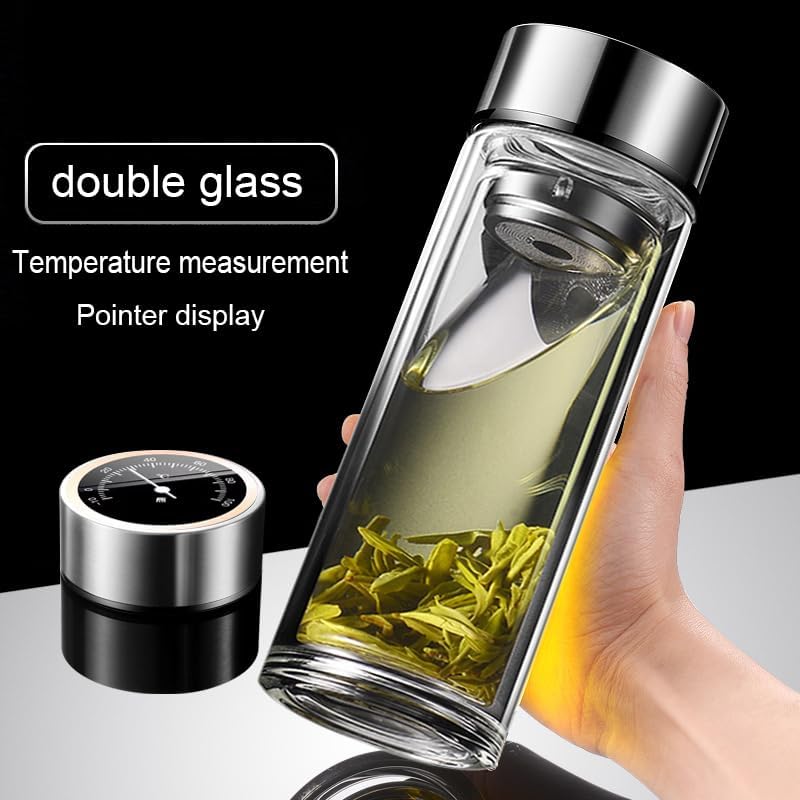 450ml Physical temperature measuring cup lid double-layered glass cup for tea brewing, no battery required, heat-insulating and airtight drinking vessel with filter,home and office water cup - Image 6