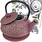 40 Oz Purple Maple Leaf Cast Iron Teapot, Enamel Interior, Infuser & Trivet by KIYOSHILuxury