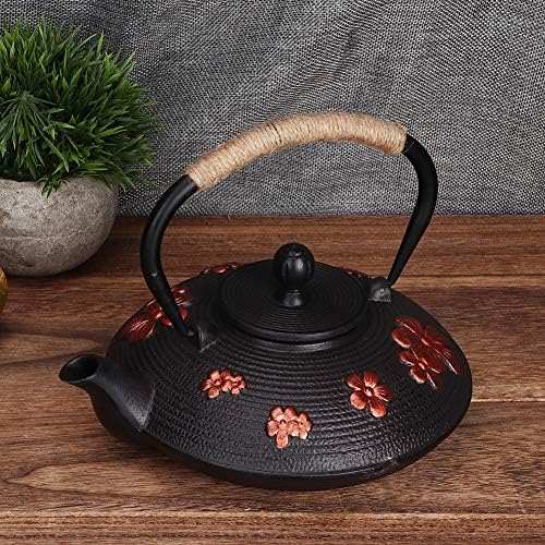 Cast Iron Teapot, 900ML Japanese Tetsubin Tea Kettle with Red Oriental Cherry Pattern for Loose Leaf Tea - Image 5