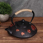 Cast Iron Teapot, 900ML Japanese Tetsubin Tea Kettle with Red Oriental Cherry Pattern for Loose Leaf Tea - Image 5