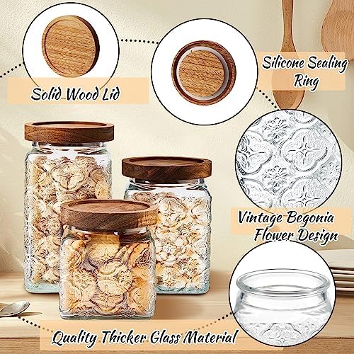 Gerrii 5 Pcs Glass Jar with Wood Lid Food Storage,Clear,Begonia Square - Image 3