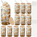 12 Pack 16 Oz Soccer Glass Cups with Lid and Straw Sports Glass Clear Reusable Cups Iced Coffee Drinking Tumbler for Sports Themed Party Favors Team Gifts Birthday Party Supplies by Yetene
