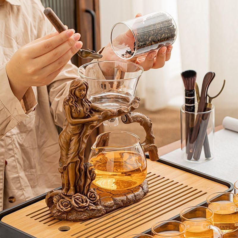 Zurucily Glass Teapot Set with Infuser Semi Automatic Tea Set Magic Teapot (Beauty) - Image 3