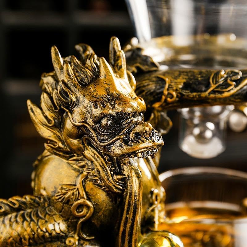 Glass Teapot Set with Infuser Semi Automatic Dragon Tea Set with 6 Small Cups (golden dragon) - Image 2