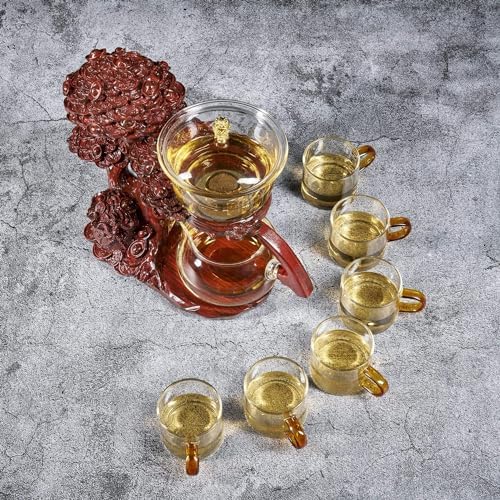 Zurucily Glass Teapot Set with Infuser Semi Automatic Tea Set Magic Teapot (Tree - red) - Image 5