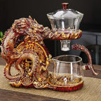 Glass Teapot Set with Infuser Semi Automatic Dragon Tea Set with 6 Small Cups (red golden dragon-b) - Image 2