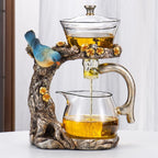 Glass Teapot Set Animal Bird Design Semi-automatic Drip Rotating Bowl with Infuser Lazy Kungfu Tea Pot Set (teapot) - Image 2