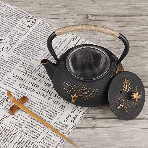 Cast Iron Teapot, 30.4oz Tea Kettle Japanese Tetsubin Tea Pot with Stainless Steel Infuser for Loose Leaf Cast Iron Tea Pot for Stovetop Pine Plum Blossom Pattern - Image 6