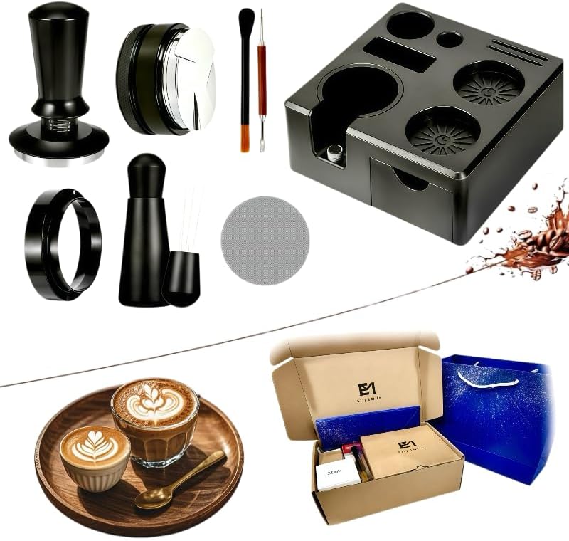 8 Pcs 51mm Espresso Accessories Kit, Tamping Station and Calibrated Coffee Distributor, WDT Tool, Puck Screen, Compatible with Breville and Delonghi, Perfect Espresso Gifts for Coffee Lovers by Unknown