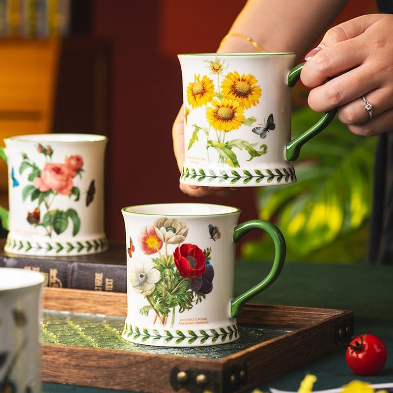 Pastoral Coffee Mug Set of 4-15.2 Oz Large Capacity Porcelain In-Glaze Cups for Tea, Latte, Cocoa - Dishwasher & Microwave Safe, Great Housewarming Gift-Assorted Colors - Image 4