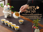 Semi Automatic Tea Set Magic Teapot with 6 cups Japanese Teapot Set,Chinese Gongfu Tea Set Ceramic Teapot with Infuser (Jiangshan-Automatic) - Image 4