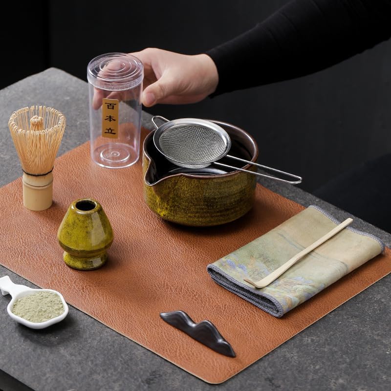 Japanese Matcha Set (7pcs) Matcha Whisk Set Matcha Bowl Matcha Whisk (chasen) Scoop (chashaku) Matcha Whisk Holder Tea Making Kit (7 Pcs,Blue) - Image 2