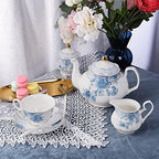fanquare Blue Flowers Porcelain Tea Set Service for 6 - Image 3
