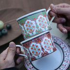 Turkish Ceramic Coffee Cups with Saucers Green Flower Tea Cups Set - Image 6