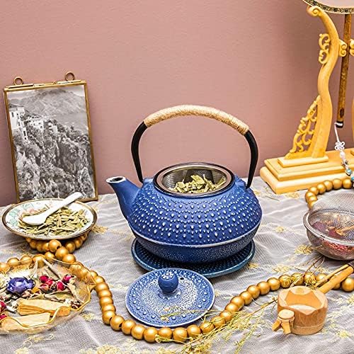 Juvale Cast Iron Teapot with Infuser - Blue, 27 oz (800 mL) - Stovetop Tea Kettle for Loose Leaf Tea - Includes Stainless Steel Infuser & Trivet - Image 2