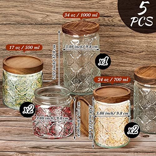Gerrii 5 Pcs Glass Jar with Wood Lid Food Storage,Clear,Begonia Round - Image 2