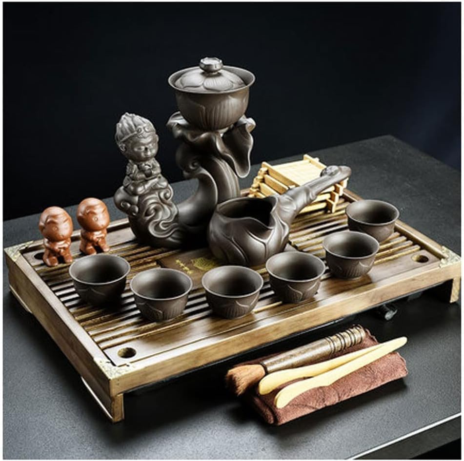 Chinese Gongfu Tea Set - Ceramic Teapot with Cups and Saucer, Includes Buddha Statue - Complete Tea Brewing Set for Home and Tea Ceremonies by Unknown