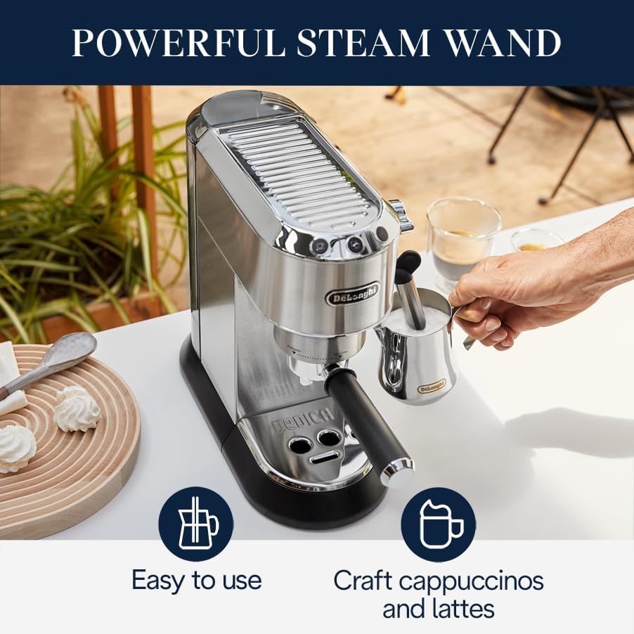 De'Longhi Dedica Espresso Machine, 15-Bar Pump, Frother, Stainless Steel - Image 4