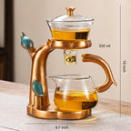 RORA Lazy Kungfu Glass Tea Set Semi Automatic Drip Rotating with Infuser Glass Teapot (Brown Bird) - Image 3