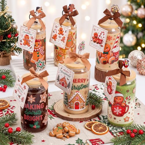 Vesici 6 Pcs Christmas Glasses with Lid Straw and Stopper, Gingerbread Man - Image 2