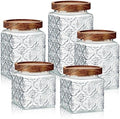Gerrii 5 Pcs Glass Jar with Wood Lid Food Storage,Clear,Begonia Square by Gerrii