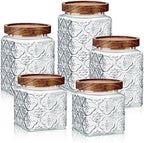 Gerrii 5 Pcs Glass Jar with Wood Lid Food Storage,Clear,Begonia Square by Gerrii