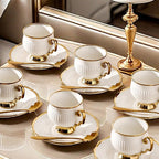 White gold ceramic coffee mug and tray set, 18-piece set of 3.5 oz small coffee cups, coffee mug sets, teacup and sets, adult tea set sets, tea party sets suitable for cappuccino, latte, mocha - Image 3