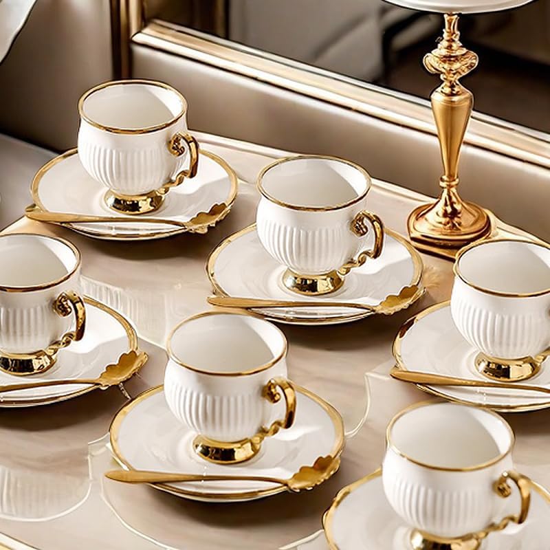 White gold ceramic coffee mug and tray set, 18-piece set of 3.5 oz small coffee cups, coffee mug sets, teacup and sets, adult tea set sets, tea party sets suitable for cappuccino, latte, mocha - Image 3