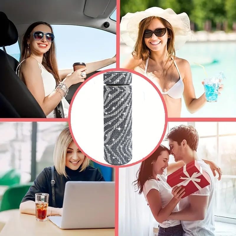 17 oz Bling Stainless Steel Water Bottle Rhinestone Vacuum Water Bottle Glitter Bottles Diamond Vacuum Flask Mug Gift Girls Women (500ml), Black+White Stripe - Image 6