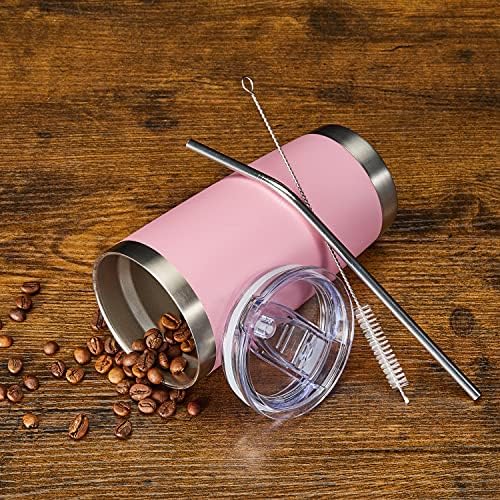 COMOOO 20oz Double Wall Vacuum Insulated Travel Mug Stainless Steel Tumbler with Lid and Straw Durable Powder Coated Insulated Coffee Cup for Cold & Hot Drinks (Pink, 12 pack - Image 6