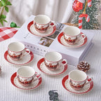 Christmas Espresso Cups & Saucers Set of 6, 3oz Small Coffee Mugs, Ceramic Demitasse Cup for Tea, Latte, Espresso Shot Cup for Expresso Machine & Coffee Maker, Christmas Gifts for Coffee Lovers - Image 5