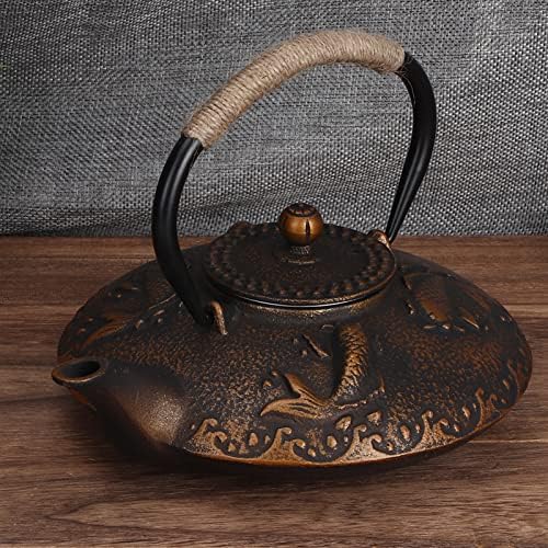 Cast Iron Teapot, Bronze 0.9L Tea Kettle Japanese Tetsubin Tea Pot with Stainless Steel Infuser for Loose Leaf Cast Iron Tea Pot for Stovetop Carp Patterns - Image 4